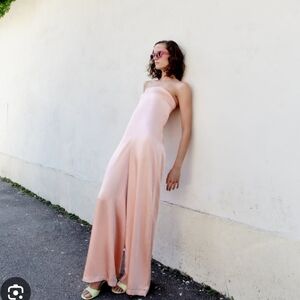 ZARA strapless Satin Effect wide leg jumpsuit in blush size M